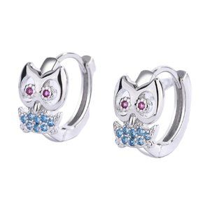 Pipi Tree Silver-Plate CZ Owl Dainty Hoop Earrings NWOT